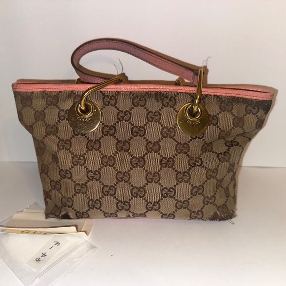 GUCCI Ellipse small tote top handle bag purse pink leather- damaged/pre-used - Picture 1 of 16